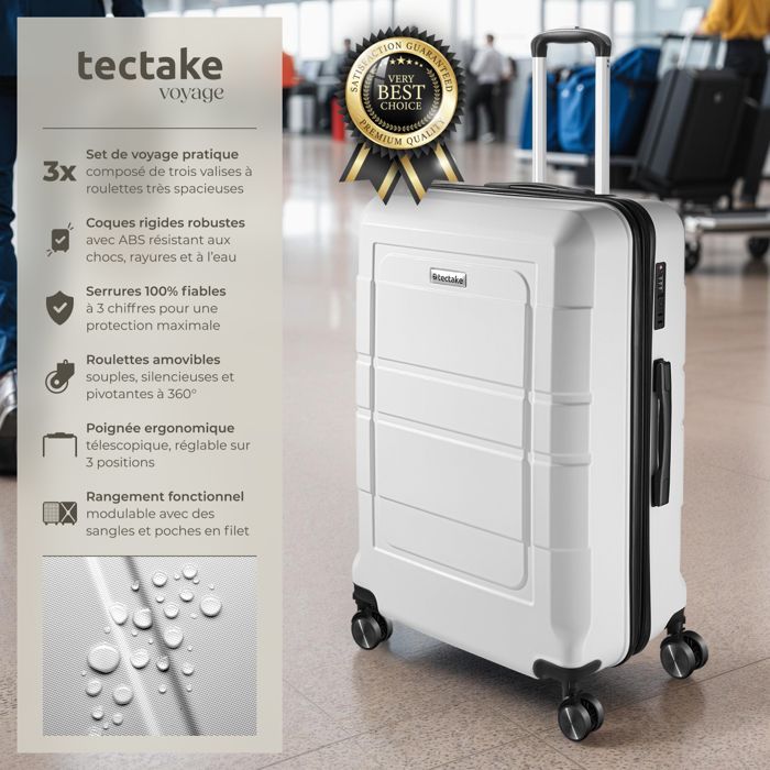 Maleta - TECTAKE - Juego de maletas de viaje BRICE en plástico ABS 52 x 35 x 75 cm - Blanco