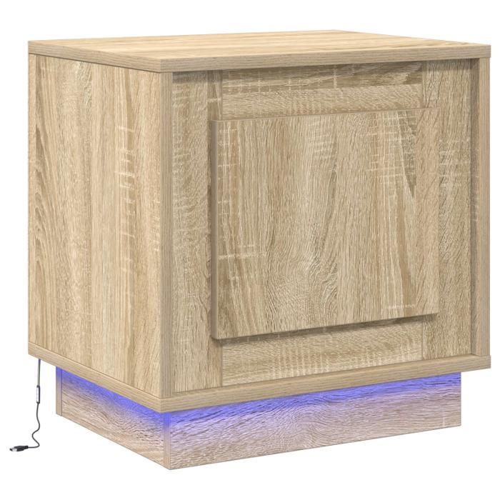 Table de chevet - Chêne Sonoma - 1 tiroir - Éclairage LED - Style contemporain