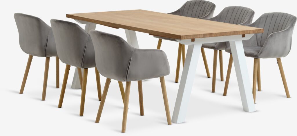 SKAGEN ADSLEV SKAGEN L200 stol bijela/hrast 4 ADSLEV stolica sivi baršun