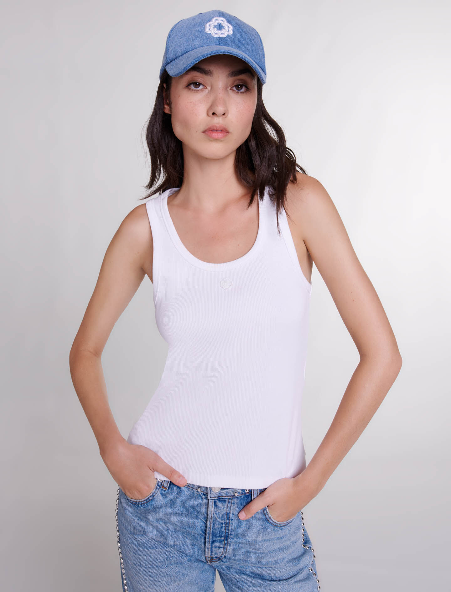 Geribbelde tanktop - Wit