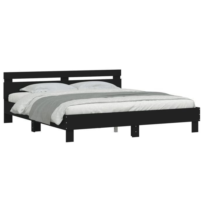 vidaXL Cadre de Lit avec Tête de Lit et LED, Lit Double avec Sommier à Lattes, Lit Adulte de Chambre, Noir 160x200 cm Bois 3207533
