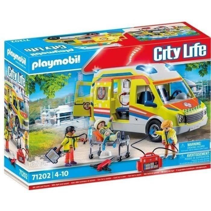 PLAYMOBIL 71202 Ambulancia con efectos de luz y sonido, Equipo de Rescate de Acción Urbana