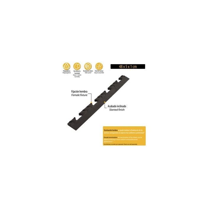 Paquete de 5 tiras de remate hembra para baldosas de PVC negras, con clip, antideslizantes, cuadradas, para garaje/taller, PS50CRN/F INTEC