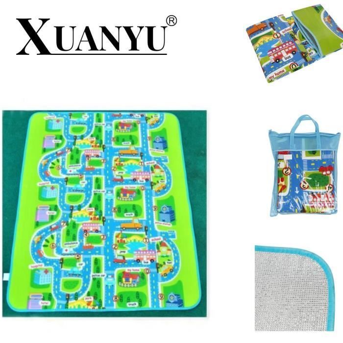 Tappeto da gioco per bambini con circuito stradale verde a tema auto - XUANYU - 130x160 cm