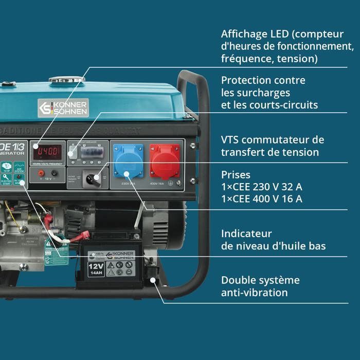 KS 7000E-1/3 Petrol Generator - Konner & Sohnen - 5500W - Single Phase - Three Phase - VTS System
