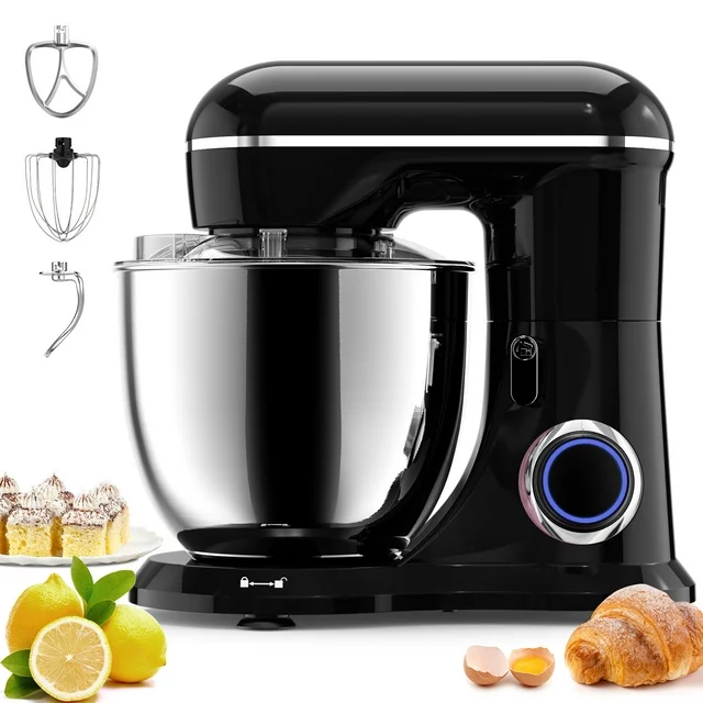 Stolní mixér Samsaimo, 6,5-QT 660W 10stupňový naklápěcí kuchyňský mixér, elektrický kuchyňský mixér s mísou, hnětacím hákem, šlehačem a metlou pro většinu domácích kuchařů