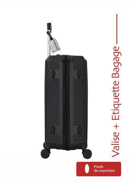 Cabinekoffer 55 cm, harde ABS-schaal, gitzwart + gratis bagagelabel - 4 x 360° wielen - 2,5 kg - 39 liter – ADC