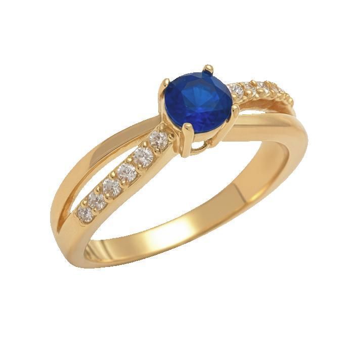 Bague Femme Plaqué Or 18 Carats – Solitaire Oxyde de Zirconium bleu 5 mm – Bijou Élégant et Brillant Idée Cadeau ou Fiançailles