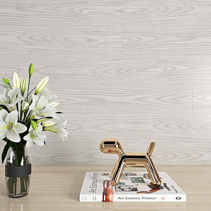 Suelo autoadhesivo de PVC, efecto madera, linóleo, blanco, impermeable, lama adhesiva, 90x15cm, suelo de PVC de 4 capas