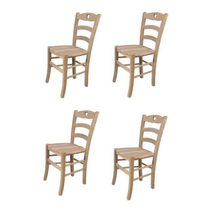 Tommychairs - Conjunto de 4 cadeiras de cozinha CUORE, estrutura robusta em madeira de faia polida e sem tratamento, 100% natural, assento de madeira.