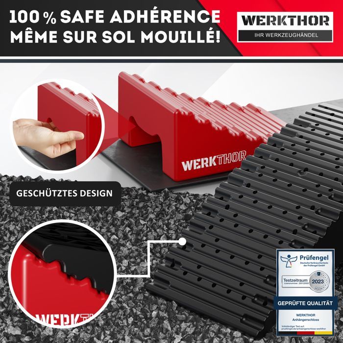 Rampas elevadoras para autocaravanas WERKTHOR (rojas) - Juego de 2 | Hasta 13,5 toneladas | Antideslizantes y robustas