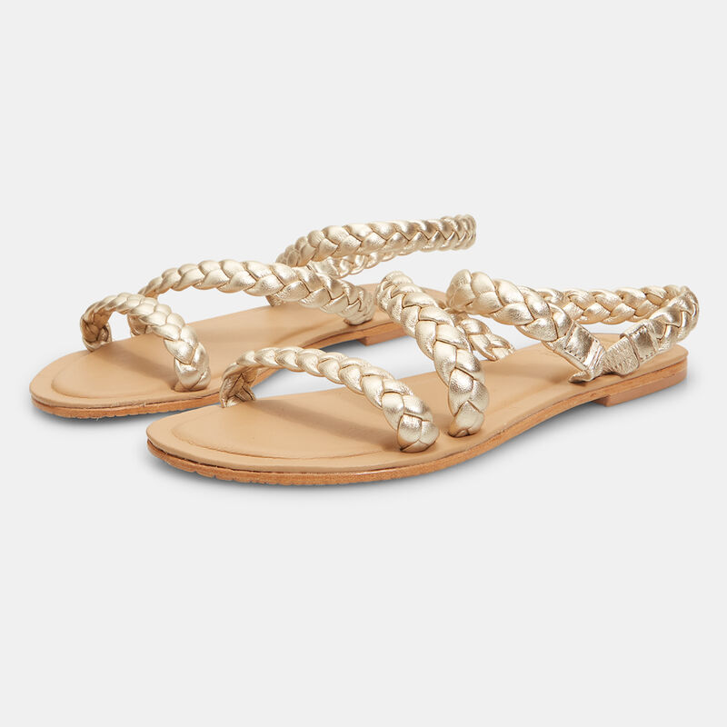 Damplatta sandaler i vävt läder