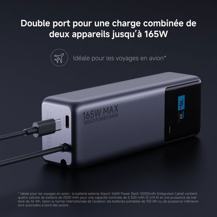 Power Bank - Xiaomi 165W Power Bank 10000mAh (Câble Intégré)- Double Port USB - Charge rapide - Charge de l'ordinateur