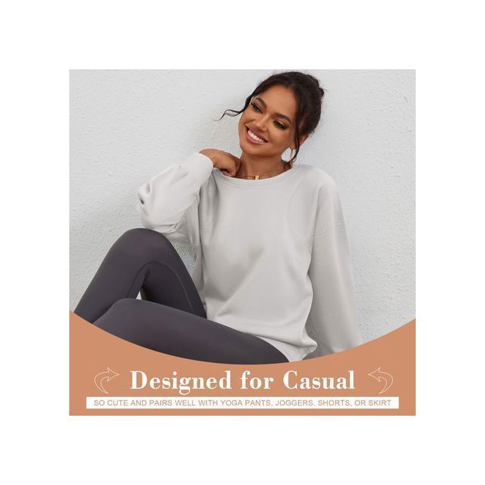 Oversized dames sweatshirt met lange mouwen, zacht en comfortabel, sportieve stijl, korte snit, casual, beige/grijs, maat L