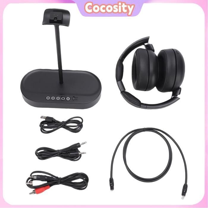 Auriculares inalámbricos Cocosity para TV con base de carga: transmisor integrado, Bluetooth 5.4, sonido estéreo HiFi, conectar y usar.