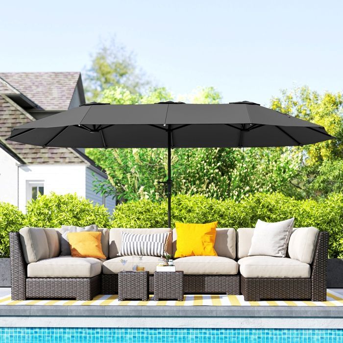 Dubbele tuinparasol - Outsunny - 4 x 2,2 x 2,3 m - rechthoekig - met draaihendel openen en sluiten - 180 g/m² doek - donkergrijs