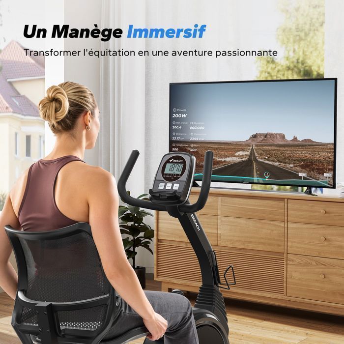Cyclette semi-reclinata MERACH per riabilitazione, 8 livelli di resistenza magnetica, schermo LCD, app dedicata, sensore di frequenza cardiaca.