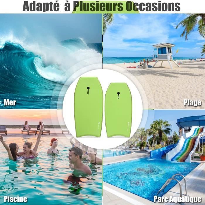 GYMAX Heavy-Duty Surfboard made of XPE & HDPE, 105×51×6CM, 85KG Load Capacity, with 90CM Strap, Exquisite Skull Design, Green