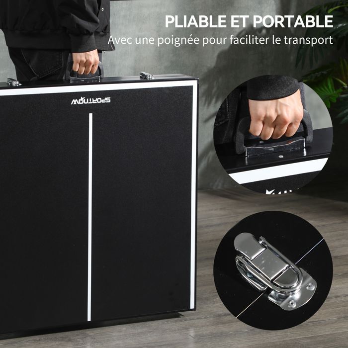 Mini ping pong table - SPORTNOW - foldable - with net, balls, handle - 152 x 76 x 72 cm - black