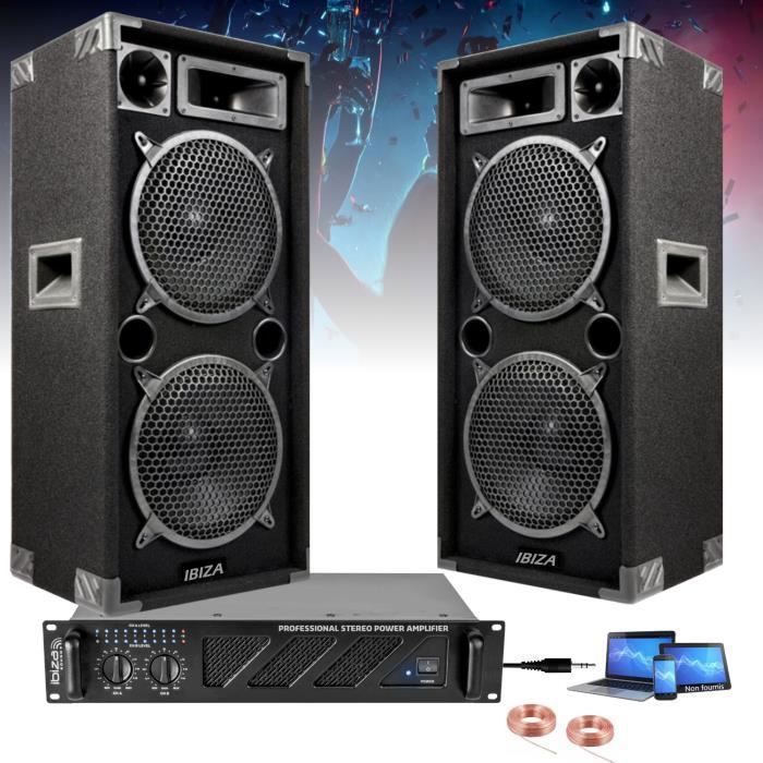 DJ-PAKETTI SONO 2000, sis. 2 KAIUTINTA 1000 + 1 PA-VAHVISTIN + HP-KAAPELI + PC-KAAPELI PA DJ SONO LED-VALO Sport Mix