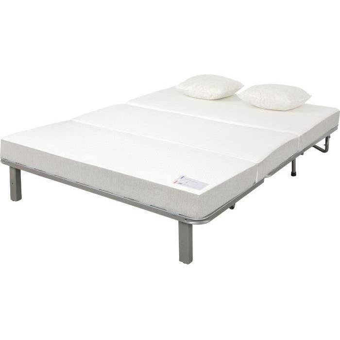Sofá cama de 2 plazas EVASION - Tapicería gris perla - Colchón SIMMONS - 440 muelles ensacados - Superficie para dormir: 188 x 138 cm