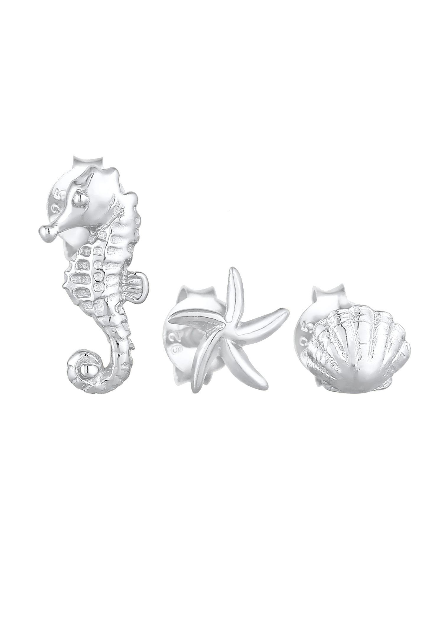 Elli Boucles d'oreilles d'été pour dames en argent sterling 925 : étoile de mer, coquillage, hippocampe.