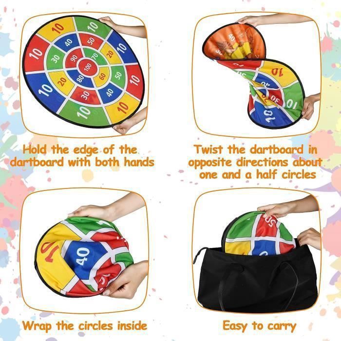 Jeu de Fléchettes - HAUTSTORE - Pliable 72 cm - 12 Balles Collantes - 6 Fléchettes - Double Face
