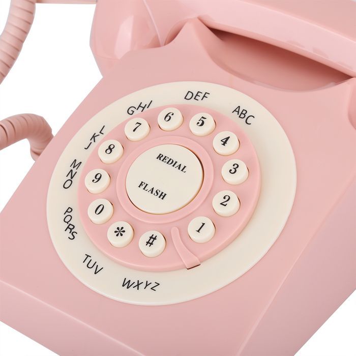 Telefone com fio vintage de alta definição para casa e escritório, rosa.