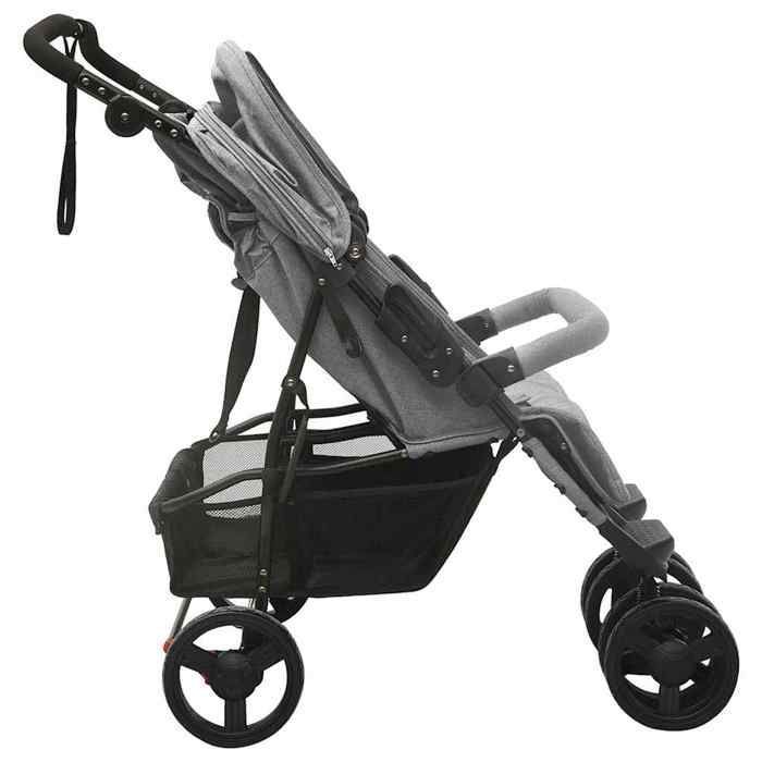Poussette double - vidaXL - Gris clair - Acier - Pliable - Multi-positions