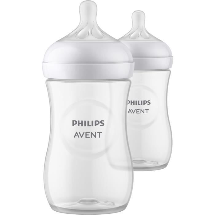 Set van 2 babyflessen - PHILIPS AVENT - Natural 3.0 - Anti-koliek - 260 ml - AirFree - Speen in borstvorm - Wit