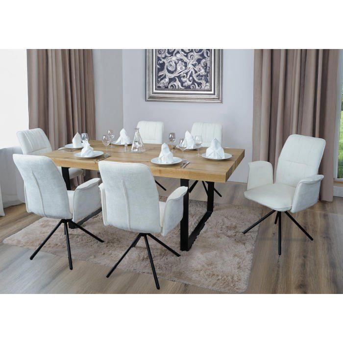 Lot de 2 chaises de salle à manger MCW-N99 avec accoudoirs chenille crème