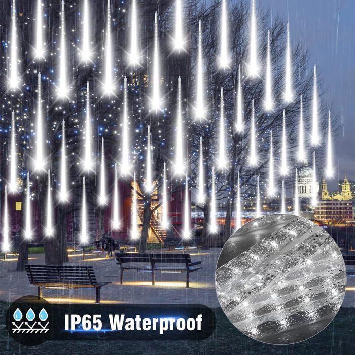 Guirlanda de luzes para chuva de meteoros, 50 cm, 10 tubos, 400 LEDs, à prova d'água IP65, para uso externo em Natal e casamentos (branco frio)