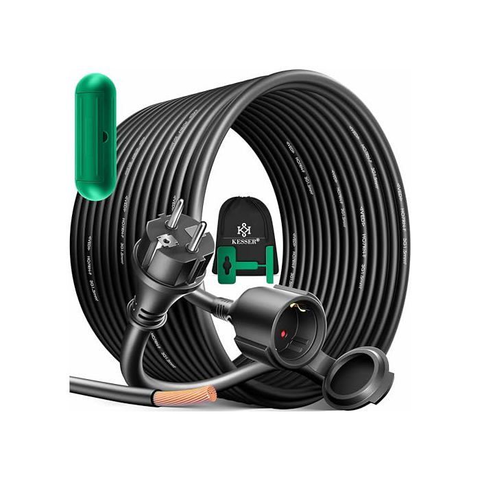 Rallonge électrique extérieure - KESSER - 50 m - IP44 - 230 V - Fiche Schuko - Résistant aux intempéries