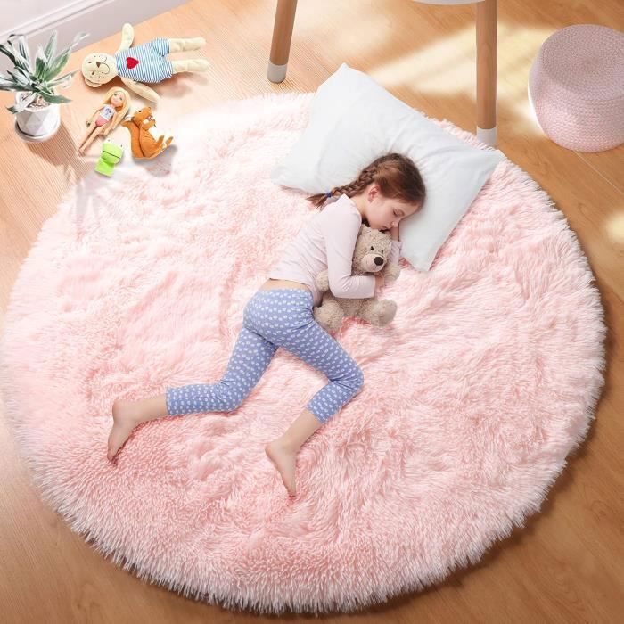 Alfombra redonda para dormitorio de 120 cm - Suave, mullida y antideslizante - Rosa