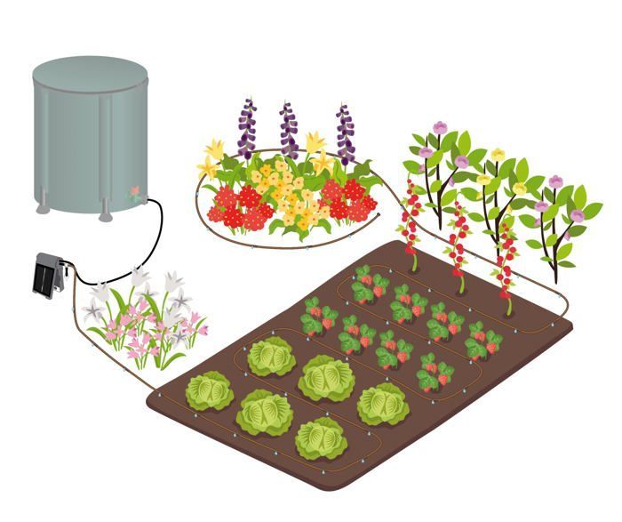 Kit de irrigação por gotejamento solar - Programável - Bomba solar - Sucção vertical de 2 m - Microtubo de 5 m Ø 6 mm