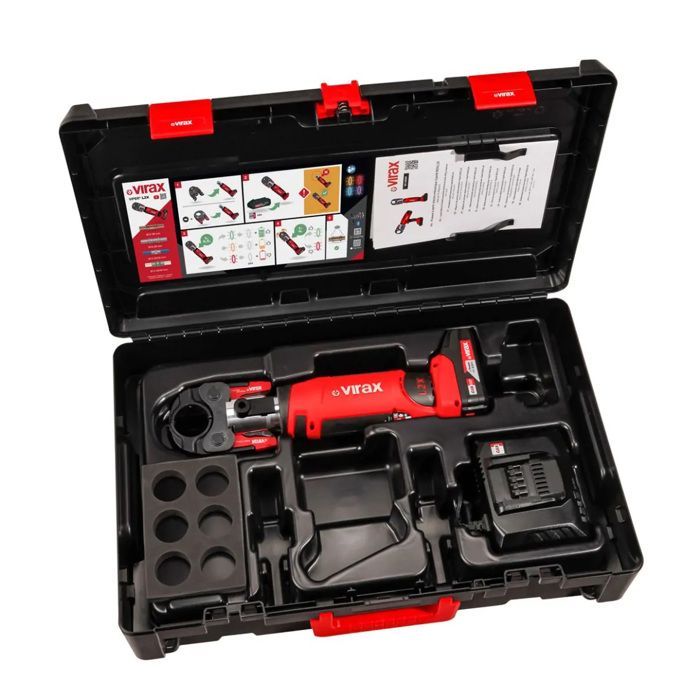 VIPER L2X electro-mechanical crimping press + TH16-20-26 inserts - VIRAX - with 2 x 18V 2.0Ah batteries - fast charger - carrying case