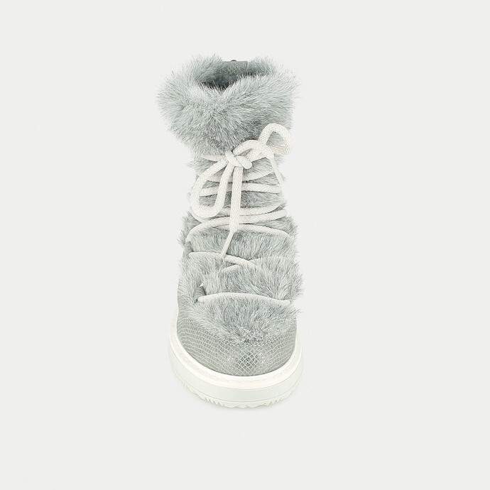 Boots à fourrures  en cuir metallisé gris