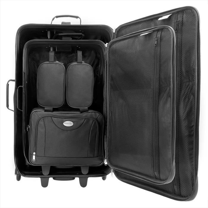 MONZANA® 5-delige kofferset, zwart, zachte trolley, reistassen, toilettas, schoudertas, make-upkoffer