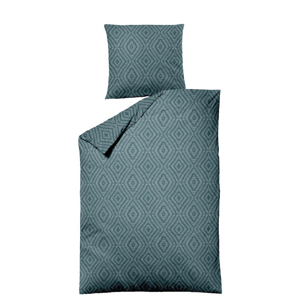 Lenjerie de pat din flanel Jacquard 135/200 + 80/80 cm, model romb, culoare petrol