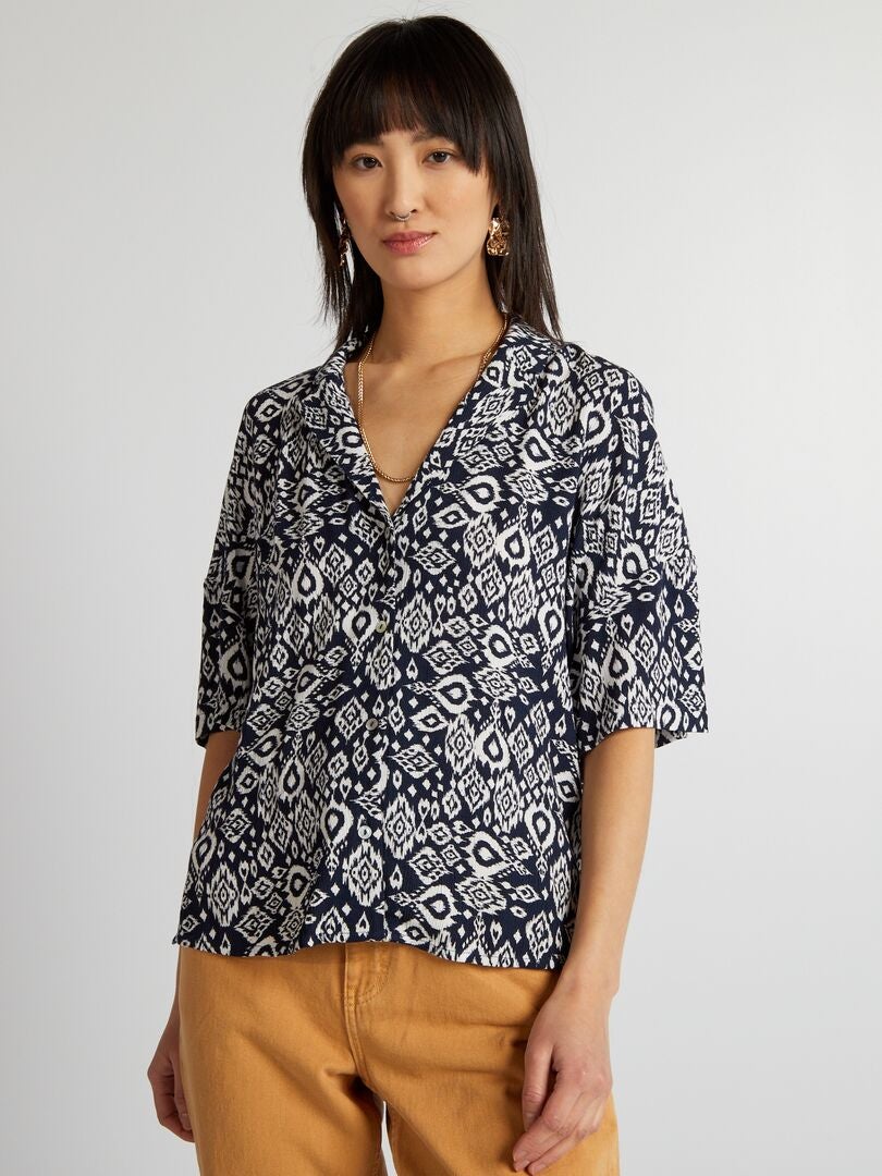 Blusa de crepé de manga corta - AZUL