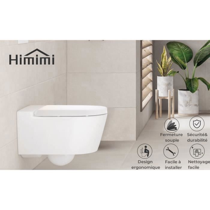 Universele toiletbril - HIMIMI - 45x36x5,3 cm, softclose toiletbril met eenvoudige installatie en reiniging, wit, D-vorm