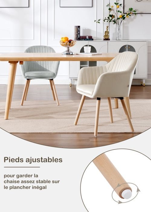 WOLTU Chaise de Salle à Manger en Velours Surface Pieds en Bois Massif,Chaise de Relax Chaise de Salon,Crème Blanc