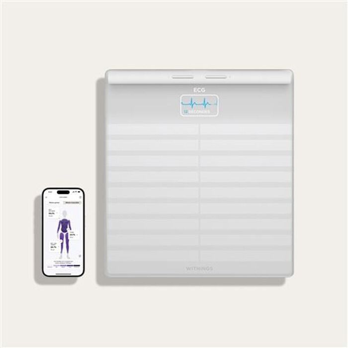Balance Connectée - Withings - Body Scan - Blanche - Électrocardiogramme - 180 kg - 50 g de graduation