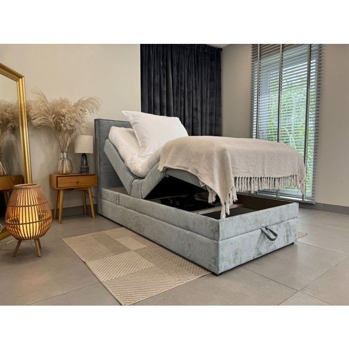 Letto matrimoniale 90x200 SORRENTO - set relax elettrico con materasso a molle insacchettate, contenitore e coprimaterasso in grigio chiaro