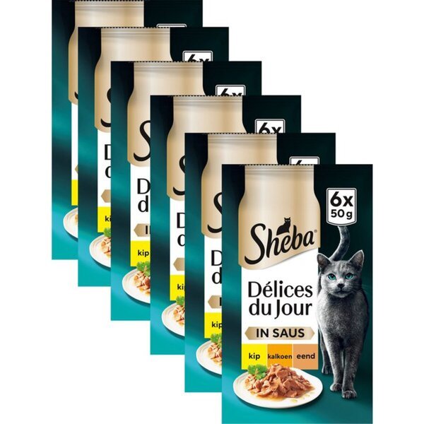 Sheba Délices du Jour v omaki s piščancem, puranom in raco v vrečkah za mačke<br>36 x 50 g