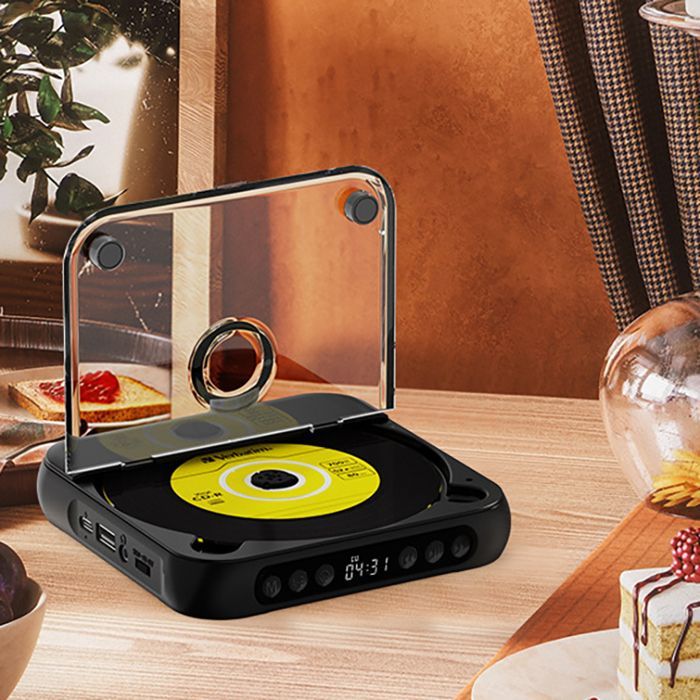 Bluetooth-CD-Player – Mini-CD-Player, tragbar, schlank und leicht – vielseitig – kompatibel mit CDs und USB – 135 x 135 x 25 mm, Schwarz