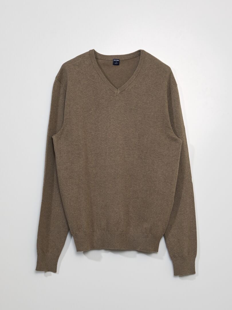 Eenvoudige gebreide trui in effen kleur - BEIGE