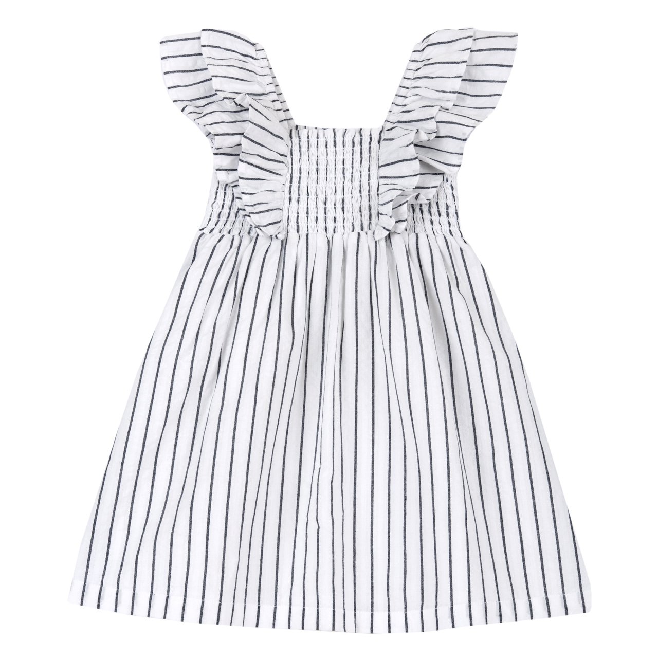 Vestido de rayas finas azul y blanco