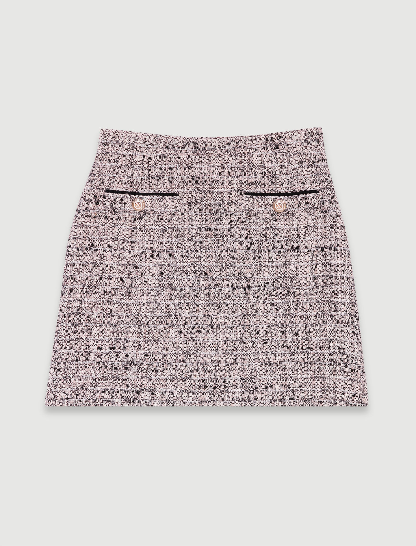 Fustă scurtă din tweed - Roz/negru