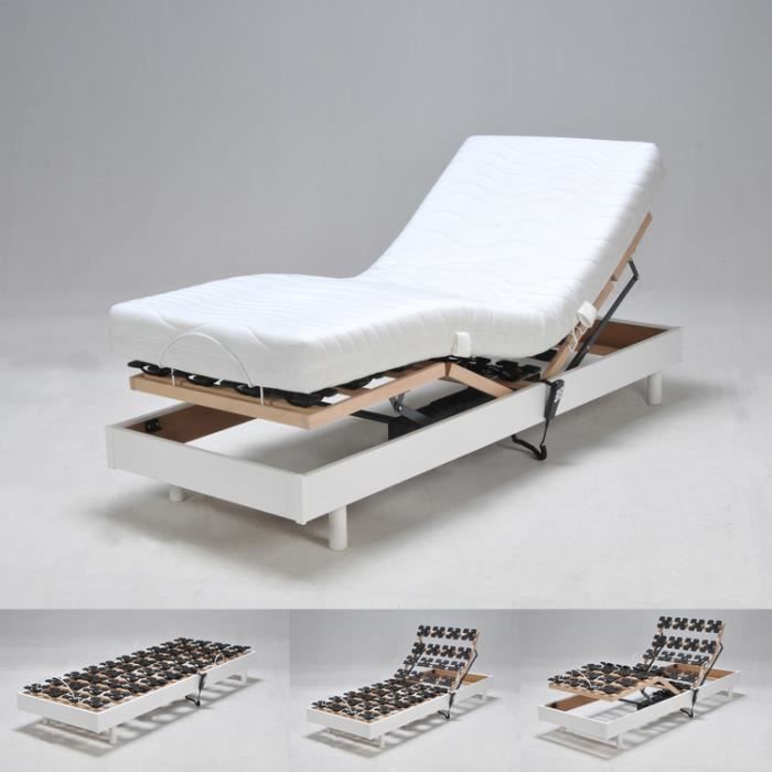 Base de cama eléctrica FLEXPALACE de 80x200 cm con cabecero y piecero ajustables - Blanca - Colchón no incluido